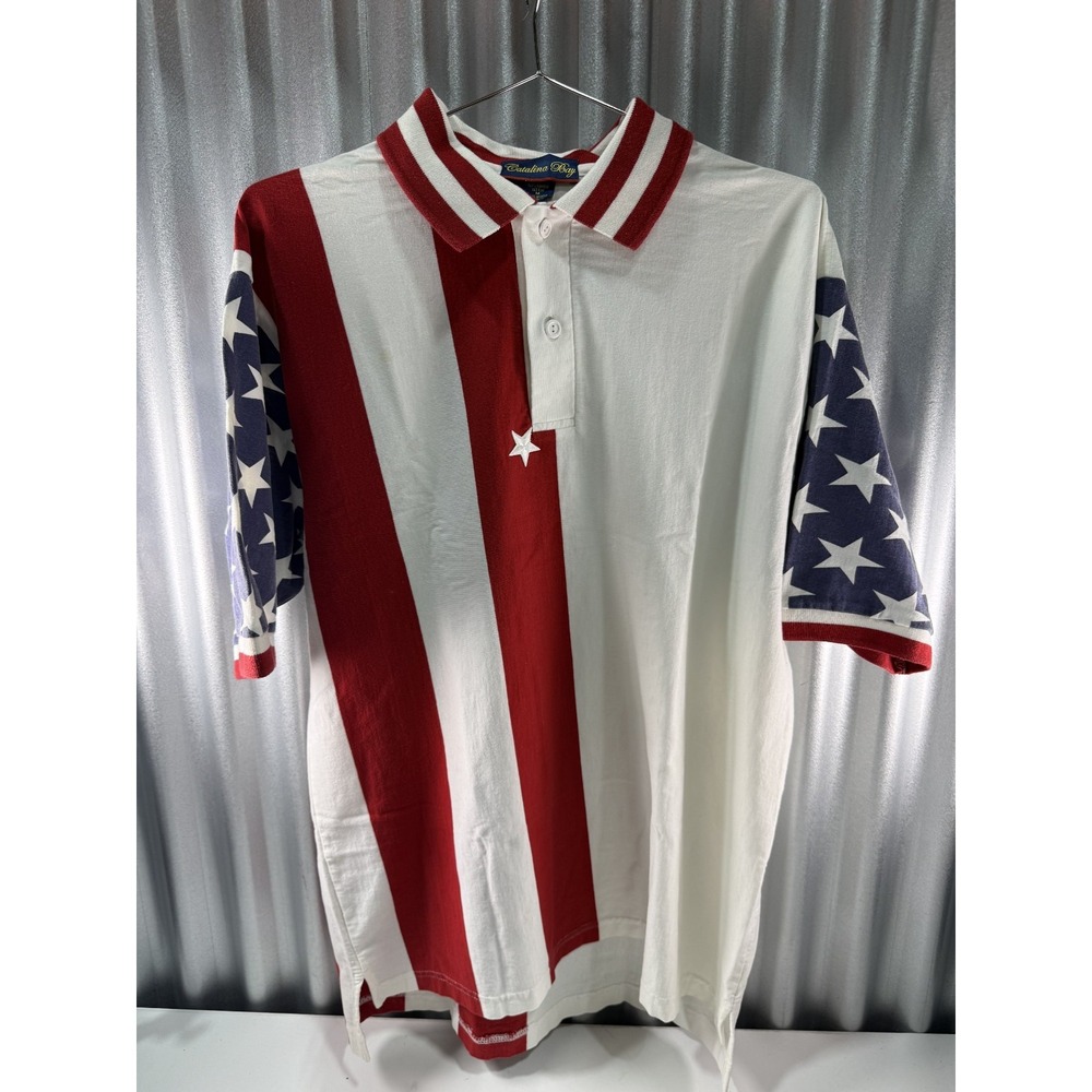 Vintage Catalina bay Red White Blue America Flag Polo Shirt M Star